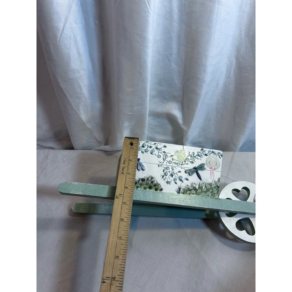 Unbranded Wooden Wheelbarrow Planter 14.5in Green Dragonfly Garden Decor